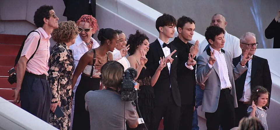 The cast and crew of Bird, including James Nelson-Joyce, at the 2024 Cannes Film Festival